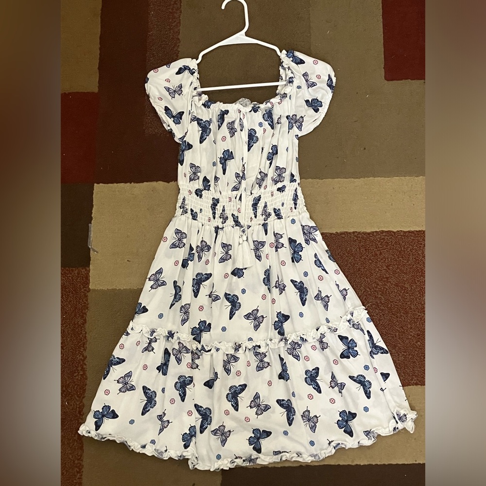 Justify White Mini Dress with Blue Butterflies Size S